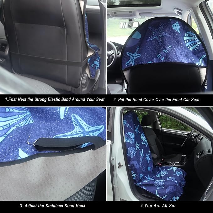 Car Seat Cover Protector Front Seats,for Gym Workout,Running,Swimming,Beach and Hiking,Waterproof Sweat Towel Bucket Seat Covers for Cars SUV Trucks (Conch Shells Starfish, 1Pcs)