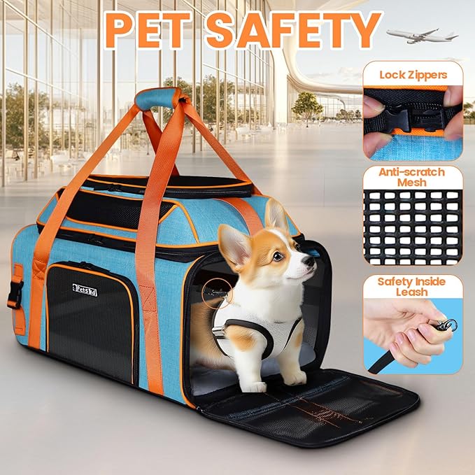 Petskd Top-Expandable Pet Carrier with Wheels 19x13x9 Inches Southwest Allegiant Airlines Approved, Soft-Sided Carrier for Small Dog Under 12 lbs and Large Cat Under 15 lbs(Blue)