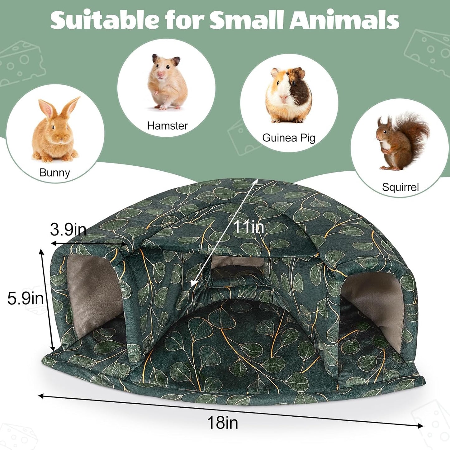 Unicorn Catcher Guinea Pig Hideout Large Guinea Pig Bed Cozy Guinea Pig House Warm Guinea Pig Tunnel Washable Guinea Pig Accessories for Small Pet Hamster/Chinchilla/Bunny, Green