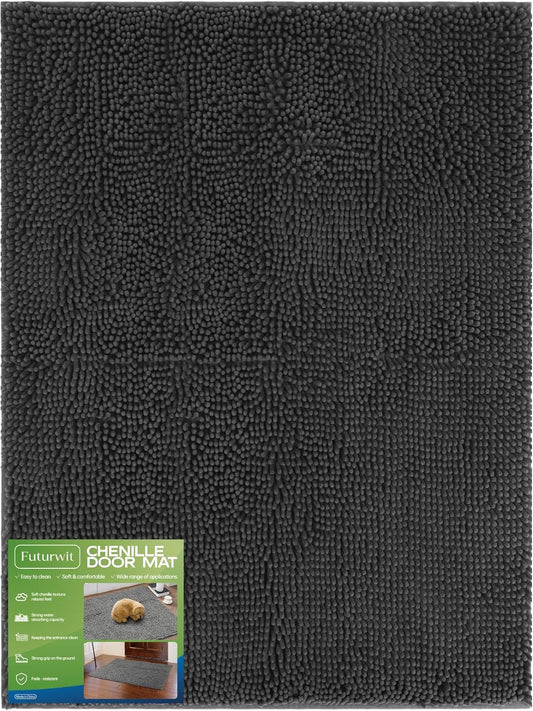 Dog Door Mat for Muddy Paws, 48" x 36" Chenille Absorbent Front Door Mat Inside, Large Runner Mud Mat for Dogs, Trap Dirt Washable Non Slip Outdoor Indoor Entrance Doormats, Grey