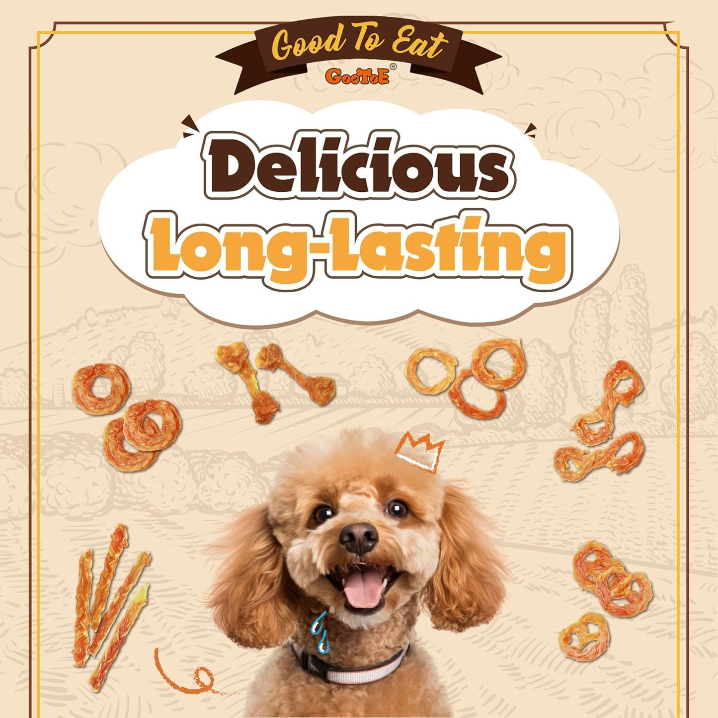 Gootoe Turkey Tendons for Dogs –All-Natural, Hypoallergenic Dog Treats, Rawhide Alternative, Long Lasting Puppy Chews, Healthy Dog Treats for Small Breeds, Bone (S), 6 Count Pack