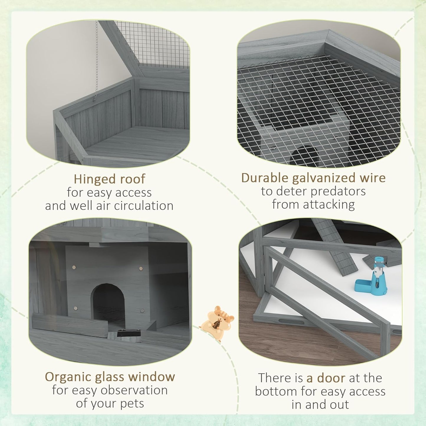 PawHut Wooden Large Hamster Cage Small Animal Exercise Play House 3 Tier with Tray, Seesaws, Water Bottle, Activity Center, Gray