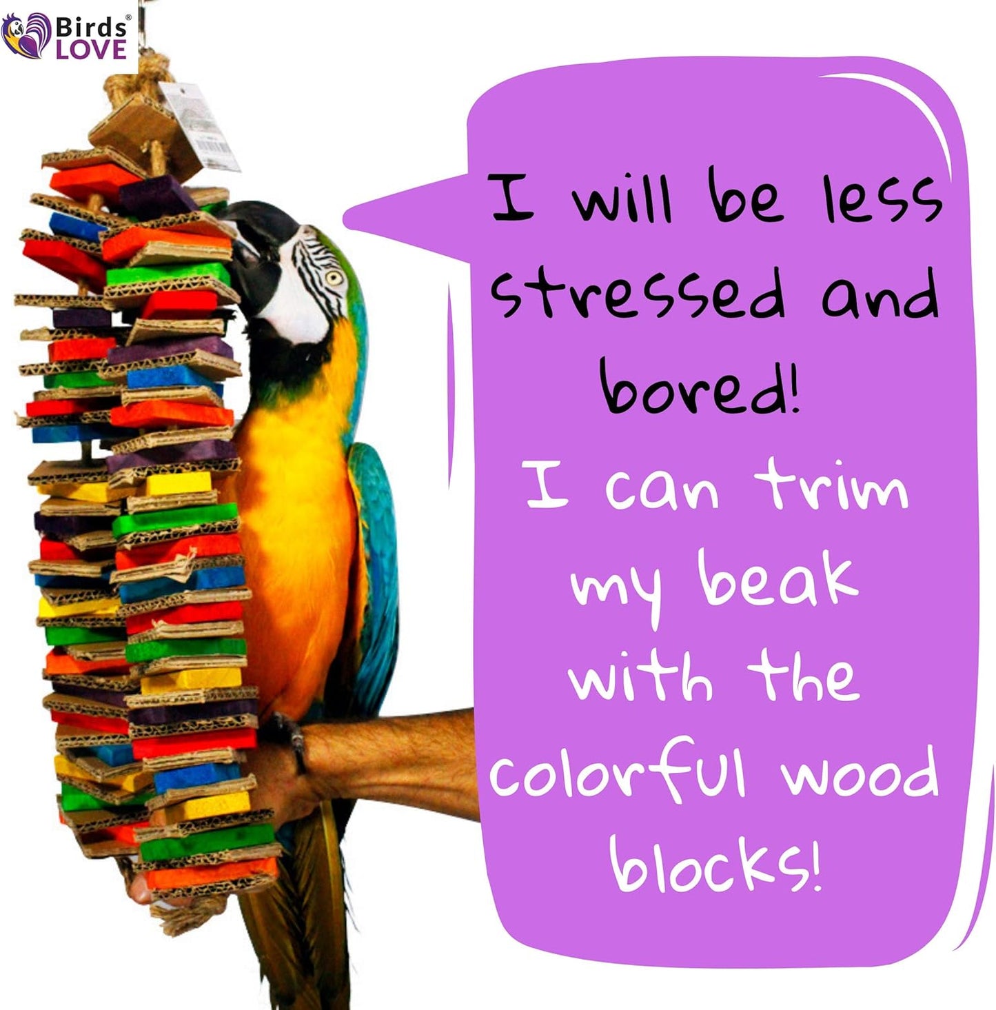 Birds LOVE Chew-Tastic Triple Tower of Shredded Fun Colorful Safe Lots of Wood to Chew - Large Bird Cage Toy for African Greys, Amazons, Eclectus, Cockatoos, Macaws and Similar Sized Birds