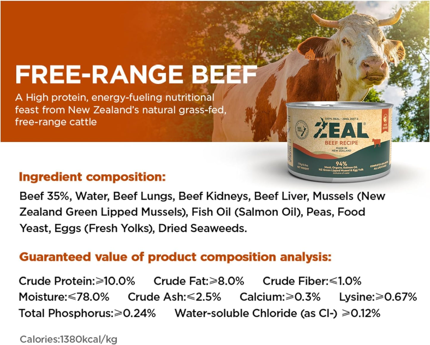 ZEAL New Zealand Canned Wet Dog Food – High Protein, Pure Nutrition, Natural Superfoods, Grain-Free with Superfoods (Beef, 6oz Can 12-Pack)