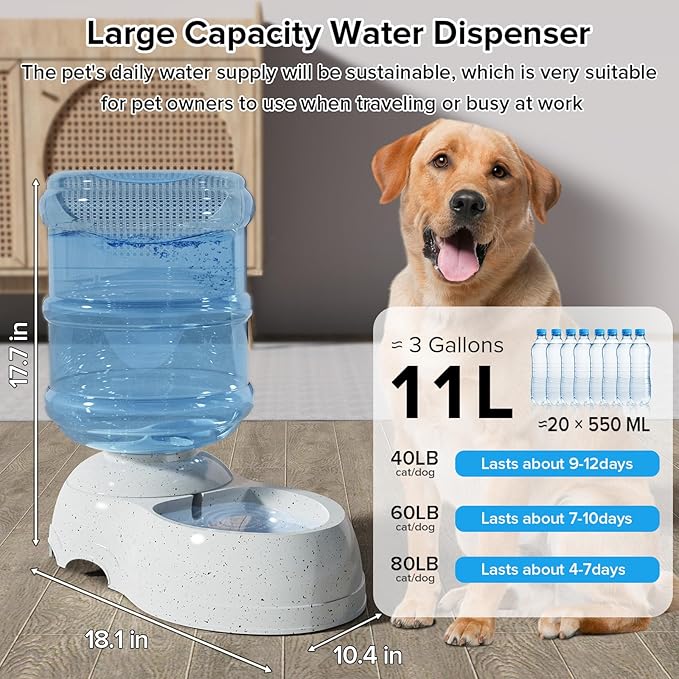 Kenond Water Dispenser Station for Large Dogs,3 Gallon/11L Gravity Automatic Feeder, Dog Water Bowl Dispenser,Large Size Dog Drinking Fountain