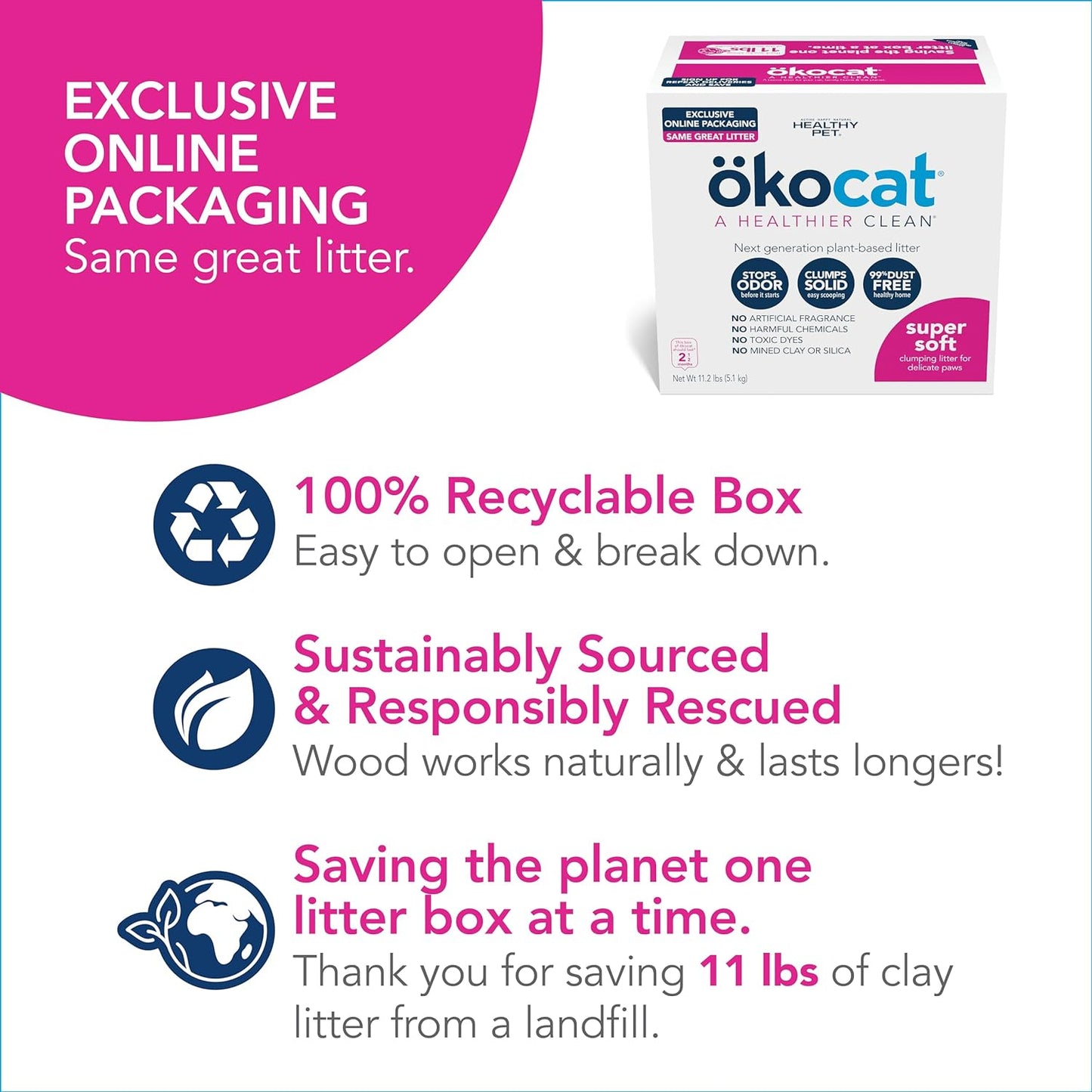 ökocat Super Soft Wood Clumping Cat Litter, Unscented,11.2 pounds - Natural Ingredients, Stops Odor, Clumps Solid, 99% Dust Free, Great for All Cats, Sensitive Paws, Kittens