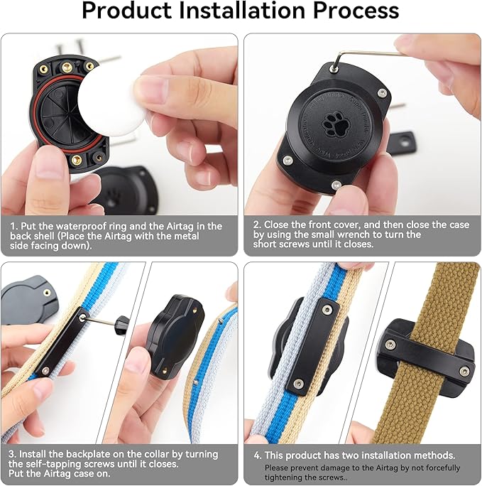 IPX8 Waterproof Airtag Dog Collar Holder [Metal Back Plate] Ultra-Durable Dog & Cat Collars Mount for AirTag, Suitable for All Widths of Collars (2 Pack)