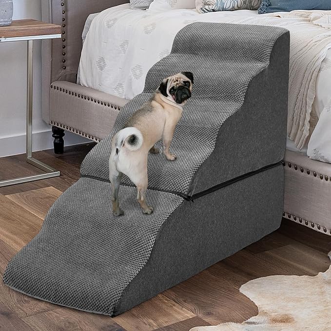 Dog Step Stairs for High Beds 30-36 inches Tall, 6-Step Doggy Steps for Puppies, 33D Foam Pet Stairs Steps for Small Meduim Dogs, Dog Ramp for Old Dogs/Cats, Dark Grey