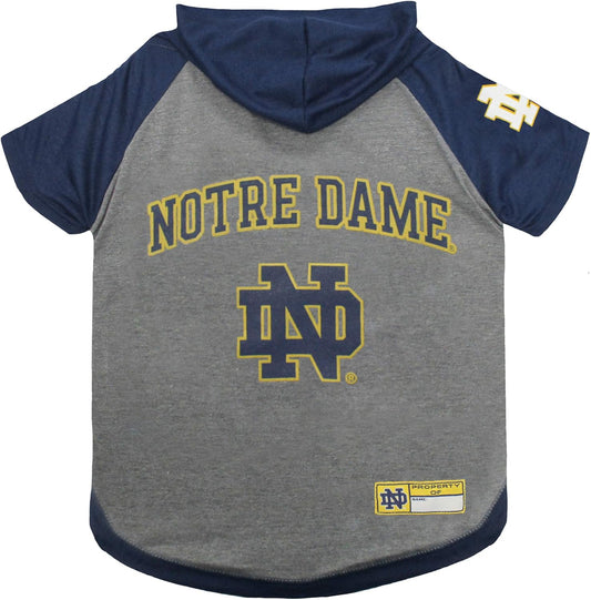 NCAA Notre Dame Fighting Irish Hoodie for Dogs & Cats, Medium Collegiate Licensed Dog Hoody Tee Shirt. Sports Hoody T-Shirt for Pets. College Sporty Dog Hoodie Shirt.