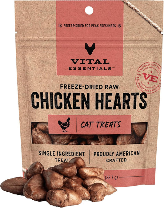 Vital Essentials Chicken Hearts Cat Treats, 1 oz | Freeze-Dried Raw | Single Ingredient | Grain Free, Gluten Free, Filler Free