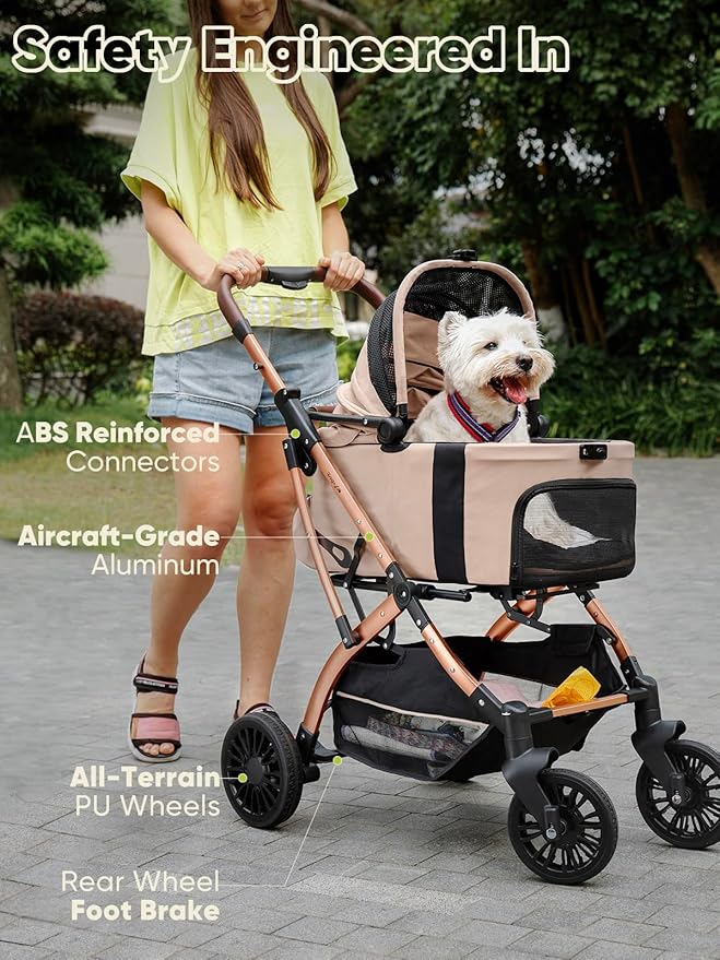 Dog Stroller, Cat Strollers, 5-in-1 Pet Stroller with Detachable Waterproof Carrier for Small/Medium Dogs Cats up to 55lbs, All-in-One Fold Without Detaching Carrier for Dogs Cats 10 lbs to 55 lbs