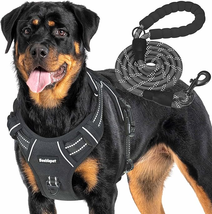 Heavy Duty Tactical Dog Harness for Large Dogs, No Pull Adjustable Pet Harness Reflective Service Training Easy Control Pet Vest Military K9 Working Dog Harnesses-X- Large, Black