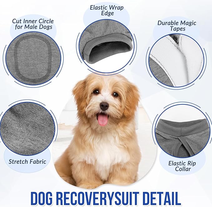 Lukovee Recovery Suit for Dogs, Onesie Surgery Recovery Suit for Female Male Dogs, Abdominal Wounds Cone E-Collar Alternative Prevent Licking Spay Recovery Suit (Grey,Large)