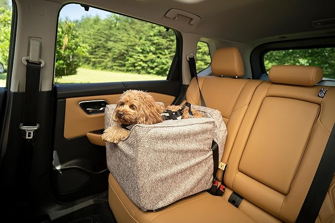 Snoozer Dog Car Seat: Lookout I Dog Booster Car Seat for Dogs Small 5-15 lbs, Size: Small, Fabric: Merlin Linen, Pet Car Seat to Alleviate Car Sickness for Dogs, Removable Machine Washable Cover