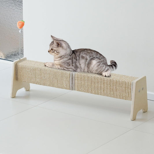 Cat Scratching Post, 30" Horizontal Sisal Scratch Post for Indoor Cats, Durable Cat Furniture Protector with Spring Toy
