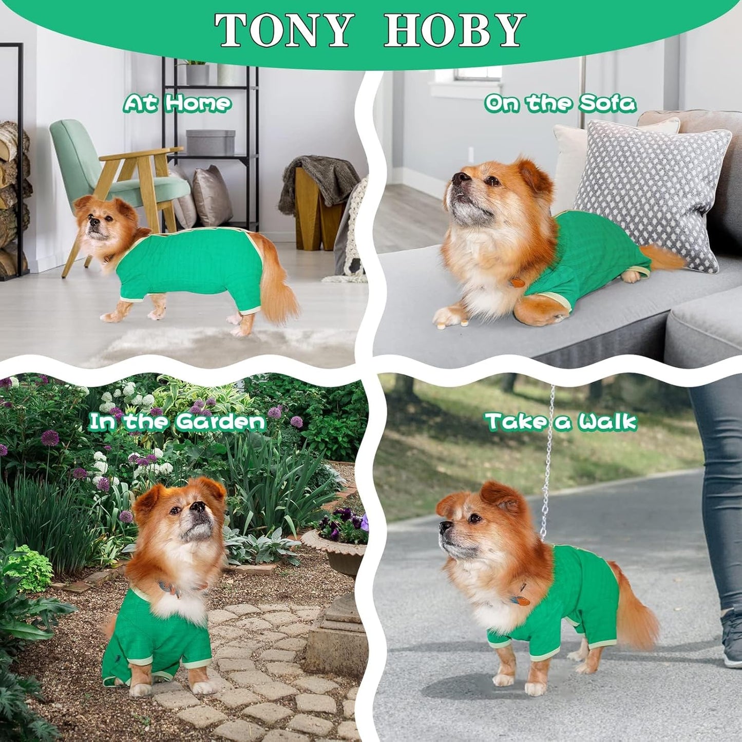 TONY HOBY Dog Pajamas, Dog Recovery Suit After Surgery, Soft Dogs Dogs Jumpsuit Shirts for Small Medium Dogs (Green, Boy, XL)