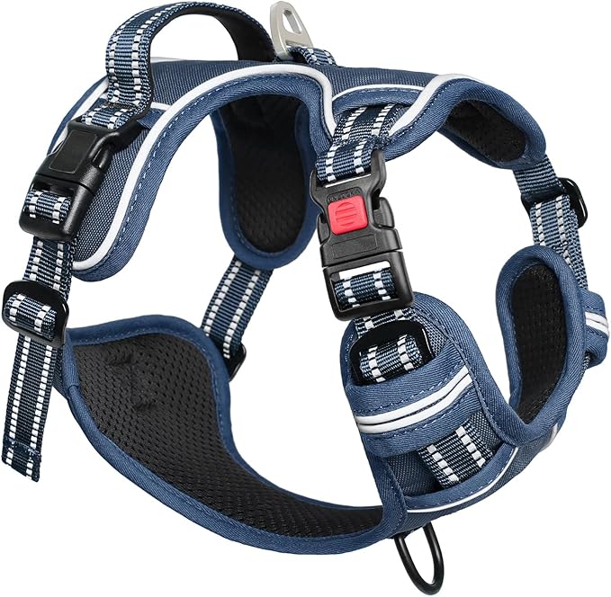 Timos Dog Harness Small Sized, No Pull Pet Harness with Neck Lockable Snap,No Choke Front Clip Dog Reflective Vest,Adjustable Metal Rings 3 Buckles,Easy Control Handle for Small Dogs Royal Blue S