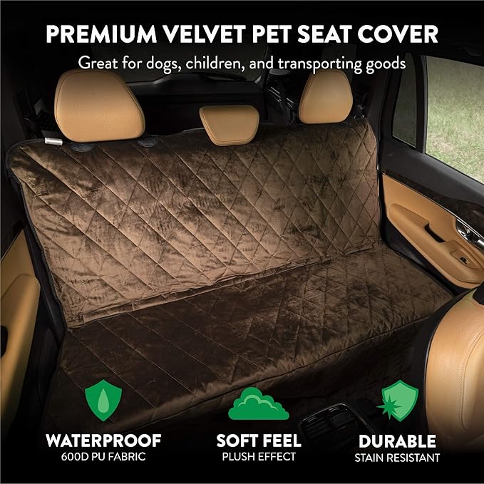 Plush Paws Products Velvet Rear Car Seat Protector w/Hammock | Washable & Waterproof Back Seat Dog Cover for Car, Truck, & SUV | Nonslip, Tear Resistant Pet Seat Cover | X-Large Chocolate