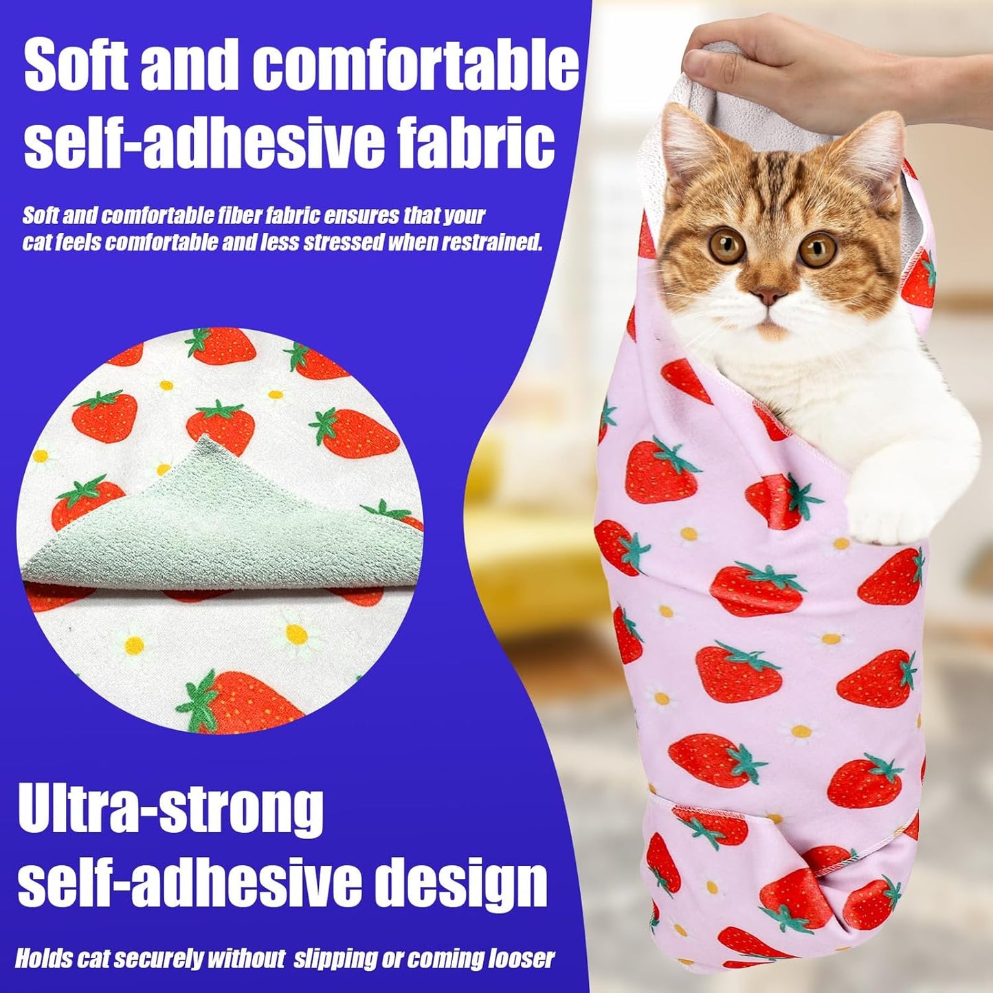 XANGNIER Cat Wrap for Grooming,Cat Restraint Wrap for Cutting Nails,Fabric Burrito Wrap for Nail Clipping, Anti-Scratch, Anti-Escape,Multifunctional Swaddle Wrap Pet Tool (20.8 x 20.8 Inch)