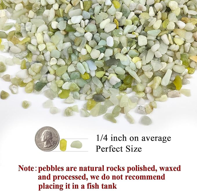 Jade Pebbles for Indoor Plants,1/4 Inch (3-6 MM) Polished Green Pea Gravel Small Rocks for Plants, Succulents, Cactus, Vases, Terrarium