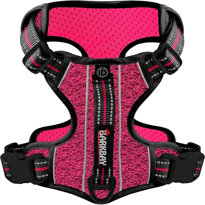 BARKBAY Dog Harness No Pull with ID Tag Pocket - Heavy Duty, Reflective, Easy Control for Large Dogs(Pink/Black,M)