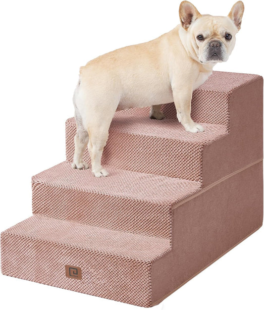 EHEYCIGA Dog Stairs for Bed 20" H, 4-Step Extra Wide Dog Steps for High Bed, Pet Steps for Small Dogs and Cats, Non-Slip Balanced Pet Ramp Indoor, Pink