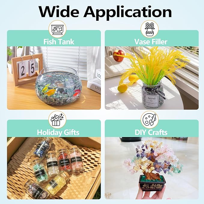 14 Oz Fluorite Aquarium Gravel Rocks Crystal Chips Stones, Natural Tumbled Healing Crystal Chips Bulk Polished Crushed Stones Pebbles for Vase Fillers, Aquarium and Home Decoration, 5-7mm