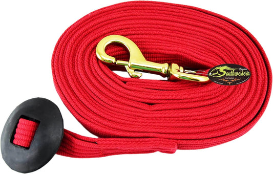 Southwestern Equine Lunge Line for Horses Cotton Horse Lunge Line with Bolt Snap & Rubber Stop (Red, 24')