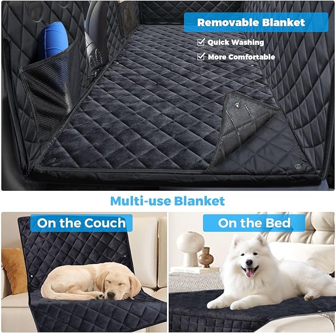 URPOWER Dogs Back Seat Extender with Non-Slip Blanket - Hard Bottom Dog Car Seat Cover & Removable Dog Bed Mat, Waterproof Dogs Hammock for Car, SUV & Small Truck, Pet Backseat Protector Holds 400lbs