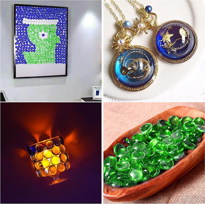 Green Glass Marbles, 0.97 LB Transparent and Smooth Flat Glass Beads for Vases, Mosaic Gem Pebbles for Aquarium Decor, Floral Arrangements, Mancala Stones, Vase Filler and Crafts (Approx. 80-100 PCS)