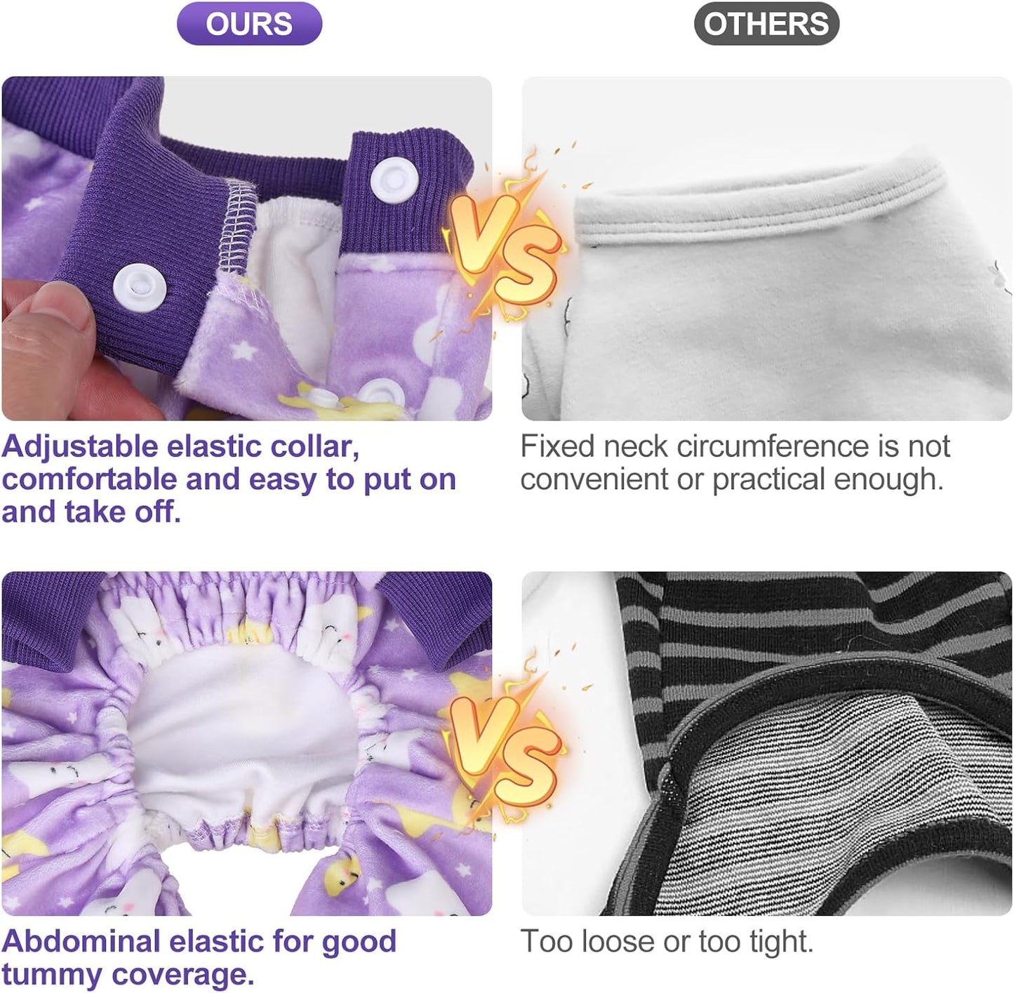 BEAUTYZOO Dog Pajamas Medium Sized Dog, Summer Doggie Pajamas for Boy Girl, Soft Strechy Cotton Puppy Pjs Jammies Onesies for Men Women, Pet Jumpsuit Body Suit Cat Apparel Clothes, Purple M