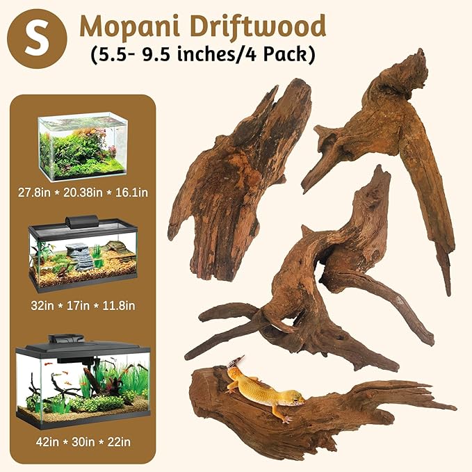 kathson Natural Aquarium Driftwood Decoration Branches Reptiles Terrarium Ornament Wood Fish Tank Habitat Decor Assorted Sizes Wood 4 PCS (6"-10")