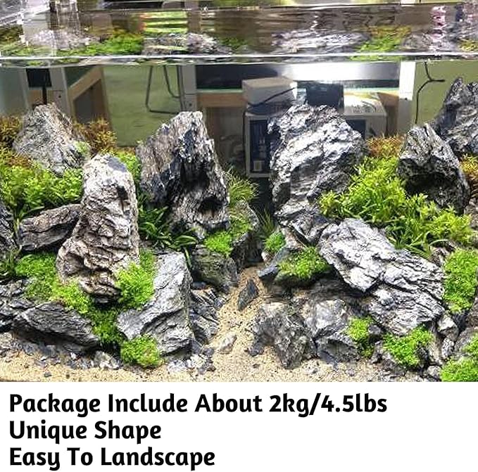 PINVNBY Natural Seiryu Stones, Aquariums Slate Stone Decorative Rocks for Fish Tank, Terrariums, Paludarium, Vivariums, Reptile and Amphibian Enclosures, Aquascaping (4.5lb)