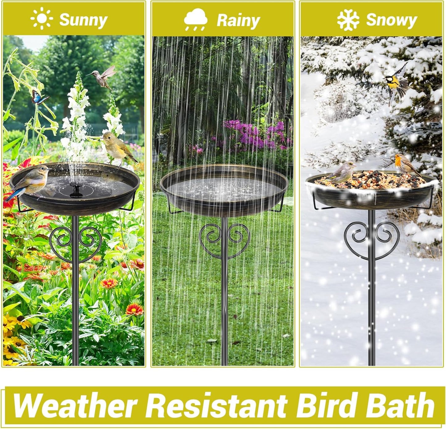 Metal Bird Bath for Outside, Freestanding Bird Bath Bird Feeder Bowl with 5-Pronged Base Stake Detachable Birdbaths Bowl for Outdoors Garden Patio Yard Lawn Decor (Vintage Gold)