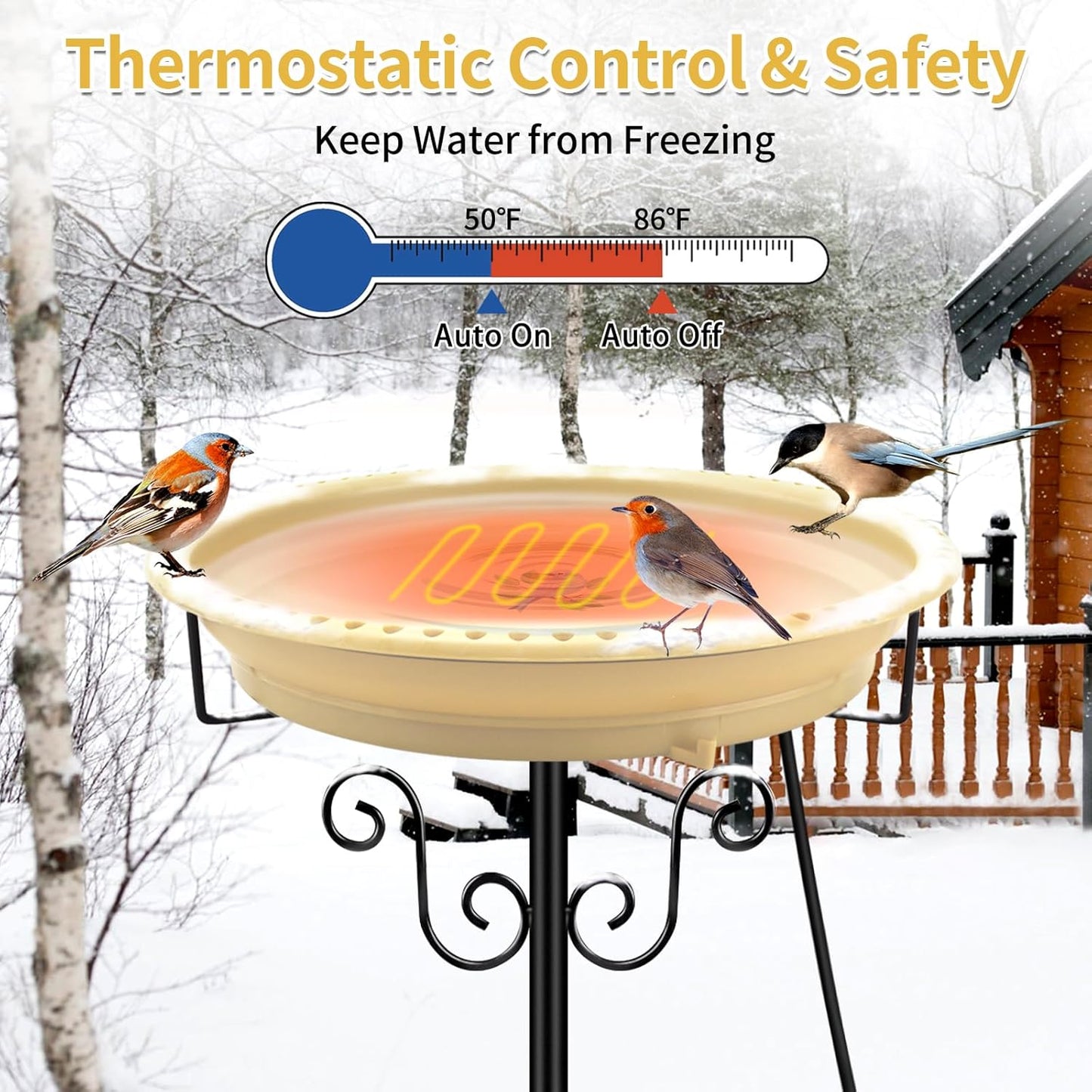 Lovppy Heated Bird Baths for Outdoors for Winter, 100W Heated Birdbath Water Heater with Thermostatically Controlled, Heated Bird Baths Bowl with Metal Stake for Outside Garden Patio Yard (Khaki)