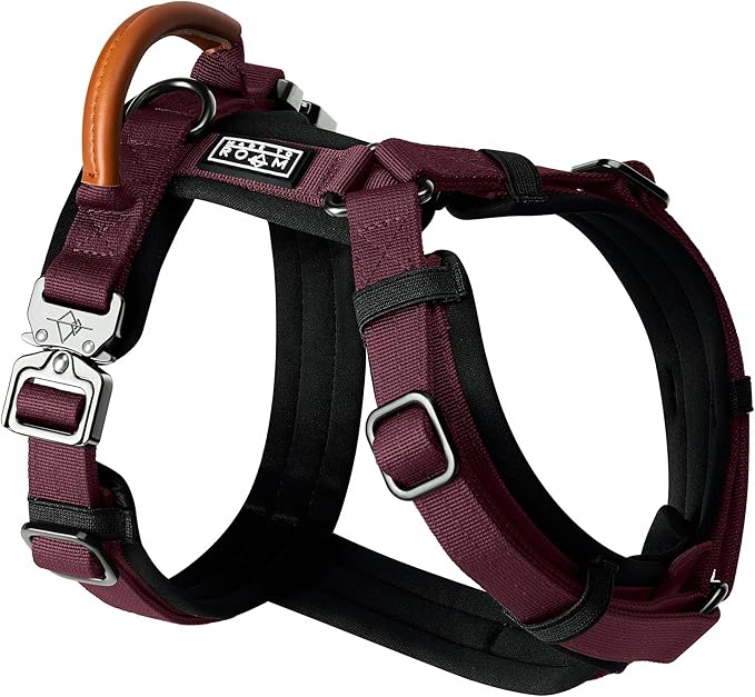 MADE TO ROAM Premium Explorer Harness - Y-Shaped Dog Harness with Adjustable Durable Nylon, Soft Padding, Metal Buckles and Leather Handle for Small, Medium, Large Dogs (Vermont Weekends, Size 6)