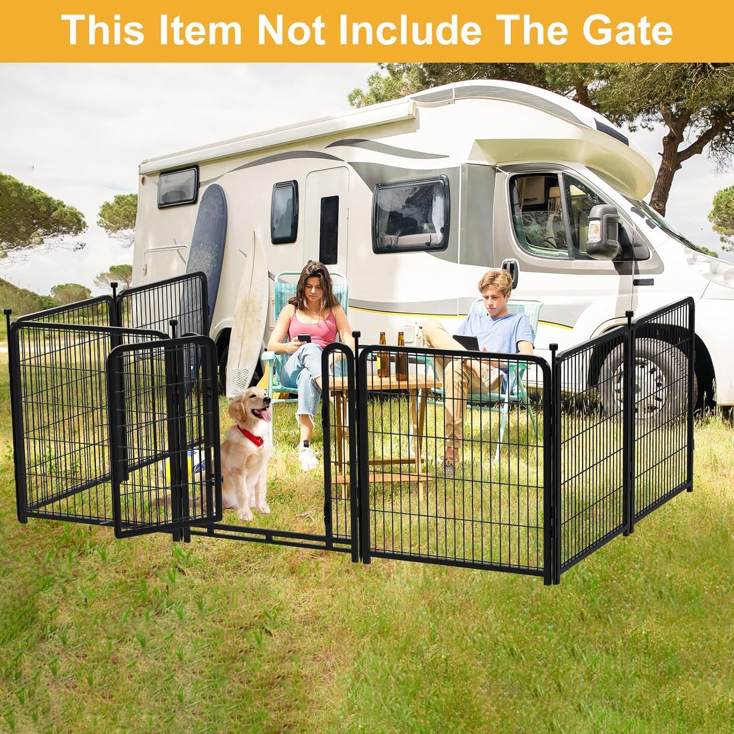 Doorless Dog Playpen 56inch 10 Panels, Dog Fence Outdoor for Yard, Garden Fence for Medium/Large Pets. Black Dog Pens Total22.1 Ft(L)