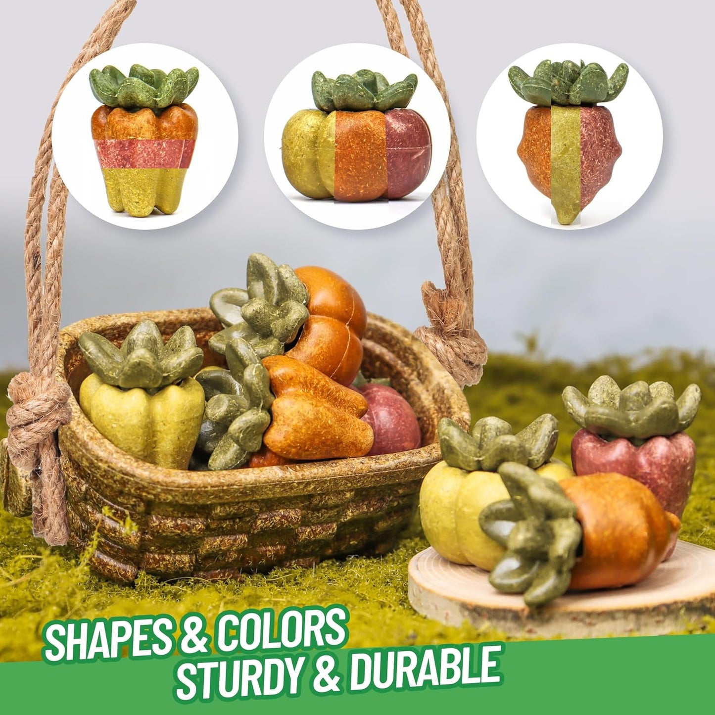 TEEWY Guinea Pig Chew Toys, Prevent Teeth Overgrowth, Natural Vegetables and Timothy Grass, Hamster Chew Toys, Chinchillas, Gerbils, Ha, Rabbit Rodents Teeth Care, Fruits & Vegetables & Basket Set