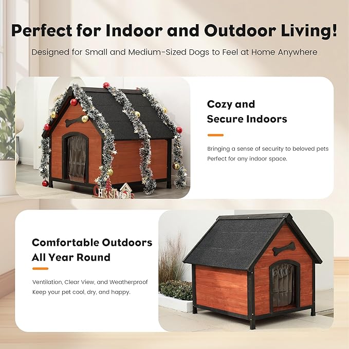 Solid Wood Dog House Comfortable Outdoor Shelter for Medium-Sized and Smaller Dog Sturdy, Durable and Easy to Clean,Can DIY,33.5’’D×30.7’’W×32.3’’H