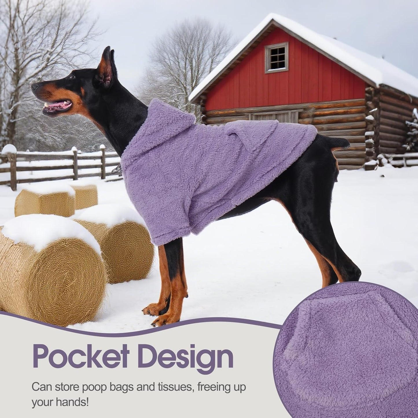 IDOMIK Fuzzy Dog Sweater with Adjustable Hood, Warm Fleece Dog Sweater Hoodie with Harness Hole & Pocket, Pullover Sweaters for Medium Dogs, Fuzzy Hooded Sweatshirt for Fall Winter Christmas,Purple,L