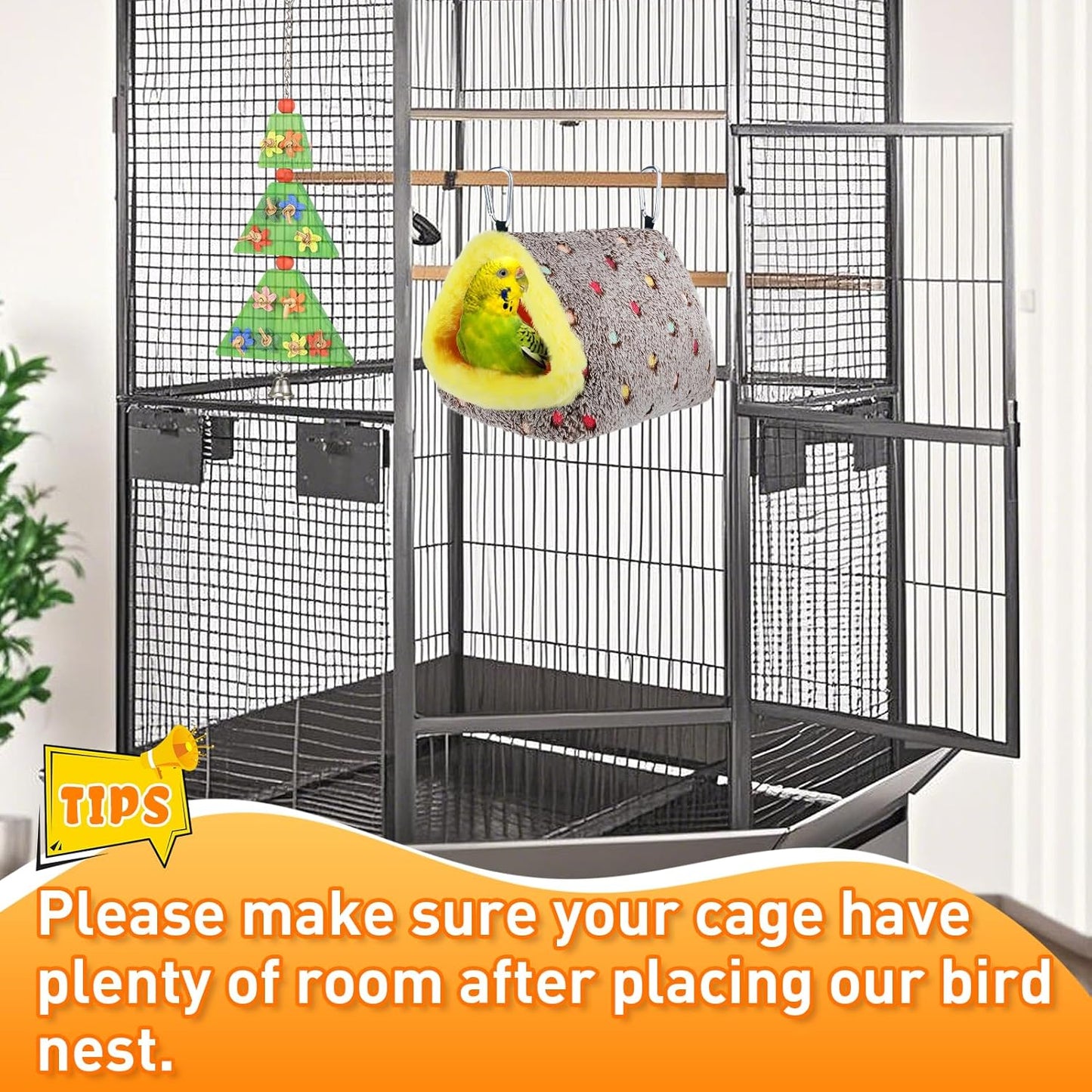 MEWTOGO Medium Warm Bird Nest House - Cozy Bird Bed for Cage with Mat, Hanging Hammock Shed Hideaway Hut for Budgerigar Monk Parakeet Rose-Ringed Parakeet Plain Parakeet Sun Conure Cockatiel