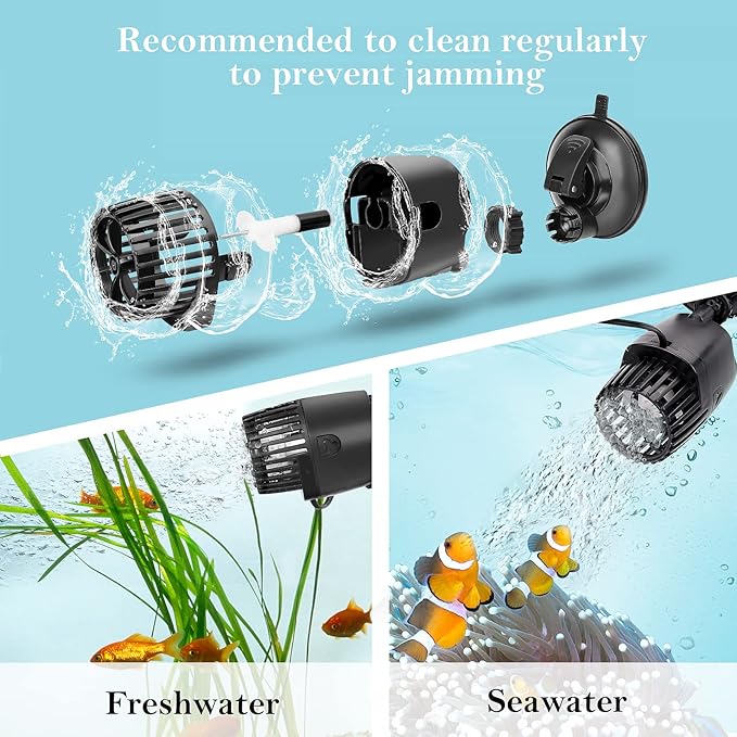 AQQA Aquarium Wave Maker,3W/5W/10W/15W Suction Cup Fish Tank Single Powerhead Pump，110V/60Hz Ultra Quiet Submersible Circulation Pump,360°Adjustable For Freshwater Saltwater Black