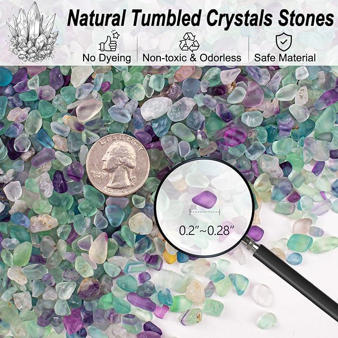 0.5 Lb/230g Fluorite Crystal Chips Stones Decorative Crystal Pebbles, Irregular Shaped Natural Quartz Stones Aquarium Gravel Rocks for Vases Filler, Garden and Fish Tank Decoration