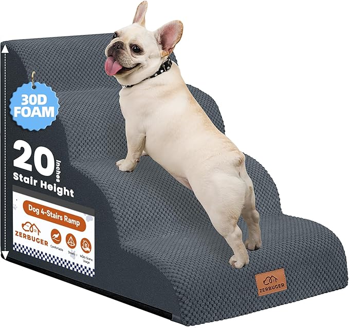 Dog Ramp and Stair for Bed 16" H-20 H,3-Step Cat Stair for Sofa and Chair,4-Step Dog Ramp for High Bed and Window,Durable Nonslip Fabric Cover for Indoor (Dark Grey-20 H, Pet Friendly, 4)