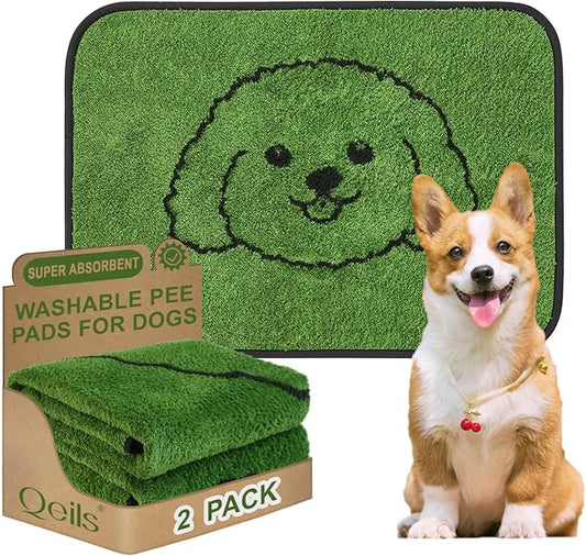 Qeils Reusable Puppy Pads, Washable Pee Pads for Dogs 2 Pack Durable Absorbent Leakproof Dog Training Pads for Home or Travel, Non-Slip Wee Wee Pads Potty Pads 18"x24"