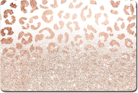 Rnivvi Dog Food Mat, 16" x 24" Leopard Absorbent Dog Cat Bowl Mat for Food and Water, Cute Anti-Slip Rubber Pet Feeding Rug Protect Floors, Puppy Placemat for Feeding & Watering Supplies, Rose