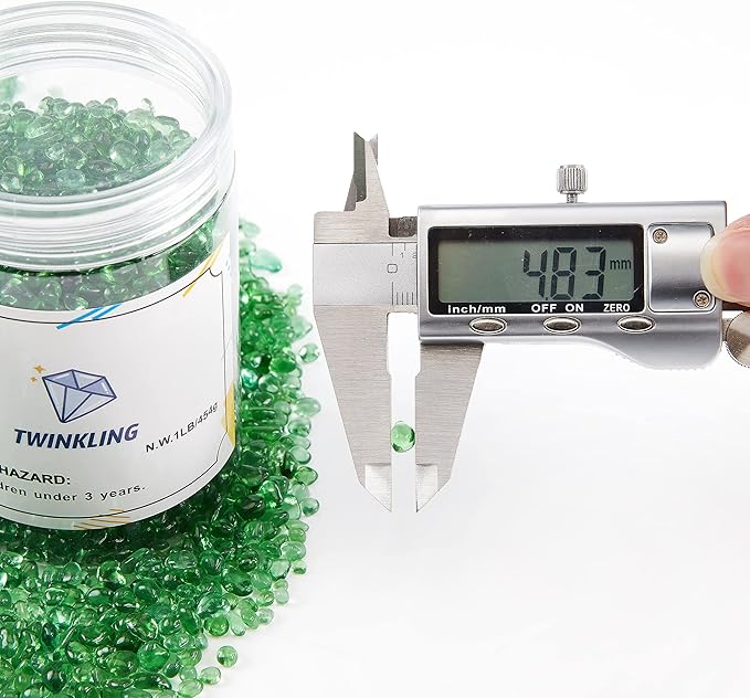 TWINKLING High Luster Round Fire Glass Stones,Glass Marbles,Glass Pebbles,Glass Beads Gems for Fire Pit Vase Fillers Crafts Aquarium Garden Decoration,3-6mm,1-Pound Jar (Light Green)