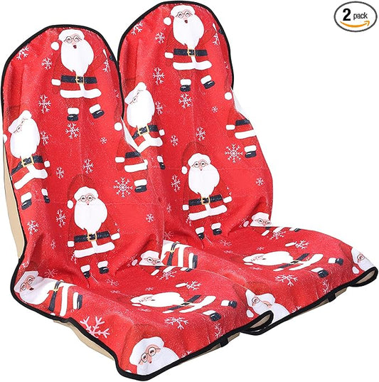 Car Seat Cover Protector Front Seats,for Gym Workout,Running,Swimming,Beach and Hiking,Waterproof Sweat Towel Bucket Seat Covers for Cars SUV Trucks (Santa Claus, 2Pcs)