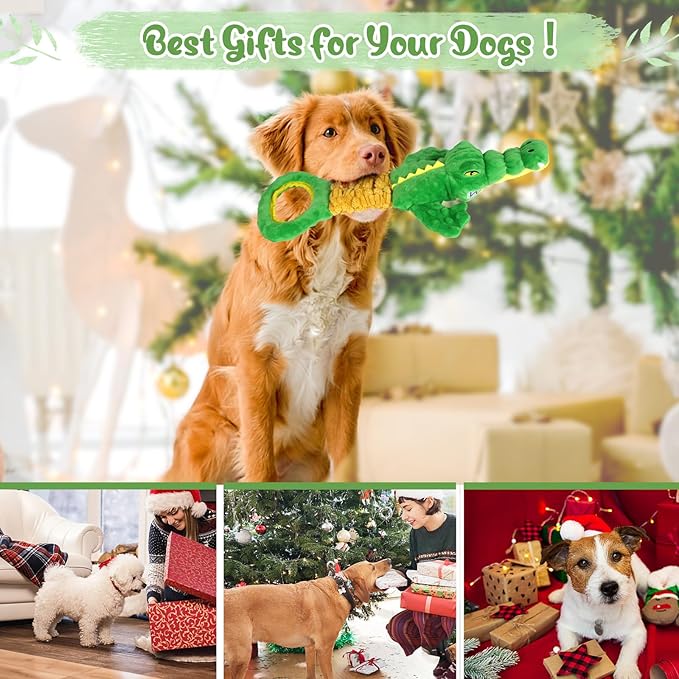 Large Dog Toys, Plush Squeaky Dog Toy with Crinkle Paper and Tug of War Handle, Interactive Puppy Toys for Small, Medium and Large Dogs