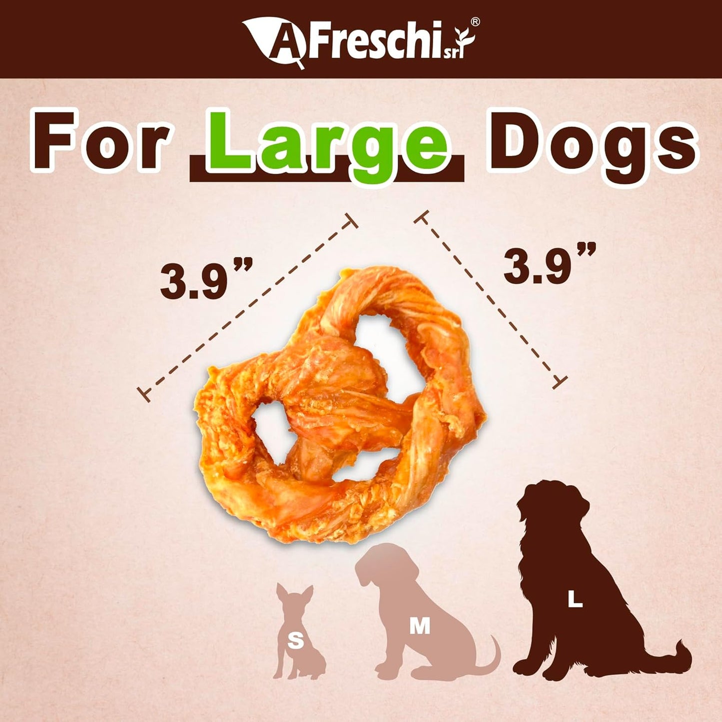 Afreschi Natural Turkey Tendon Pretzel (L) 10 oz, USA-Sourced Turkey Tendon, All Natural Puppy Chew, Hypoallergenic, Rawhide Alternative, for Large Breeds